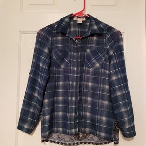 Plaid front and mandala back long sleeve shirt Girls